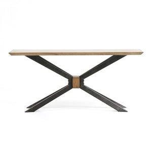 Hughes Console Table in Light Rustic Black & Bright Brass Clad (65' x 18' x 30')