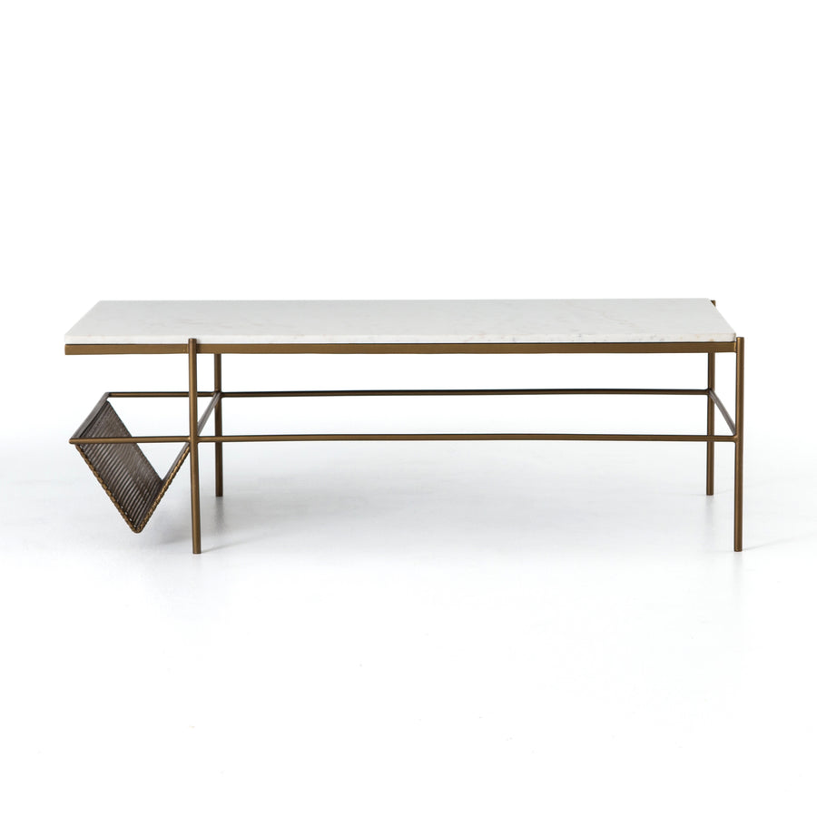 Marlow Coffee Table in Iron Matte Brass & Polished White Marble (50' x 25' x 16')