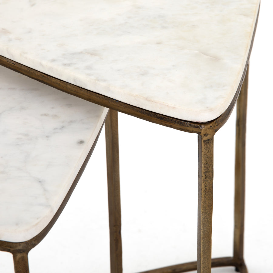 Marlow Side Table in Raw Brass & Polished White Marble (21' x 19' x 23.5')