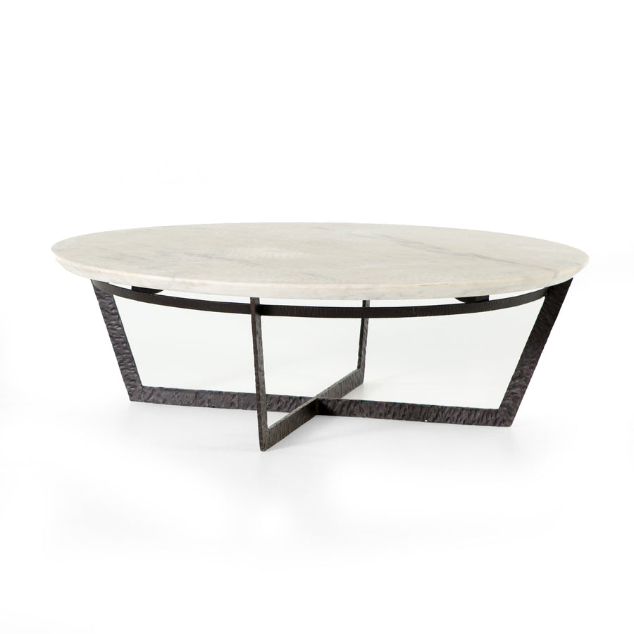 Theory Coffee Table in Rustic Fossil & Sandblasted White Marble (48' x 48' x 15')