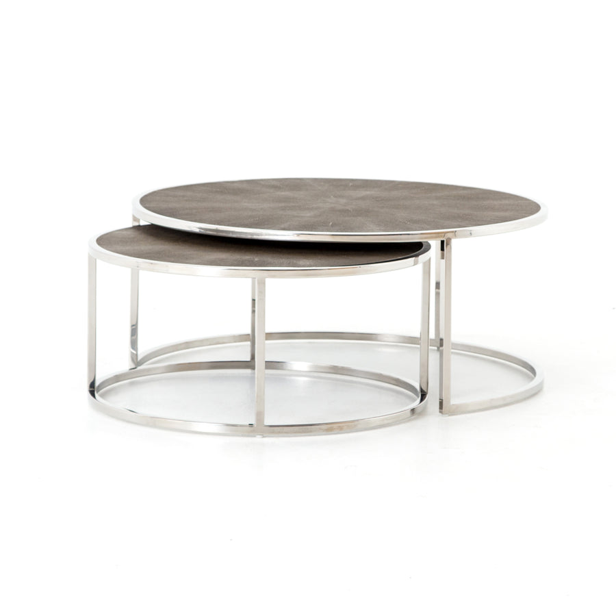 Bentley Coffee Table in Stainless Steel & Brown Shagreen (38' x 38' x 16')