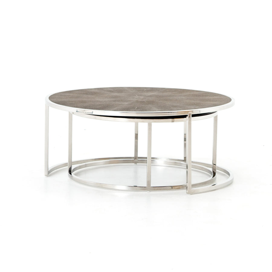 Bentley Coffee Table in Stainless Steel & Brown Shagreen (38' x 38' x 16')