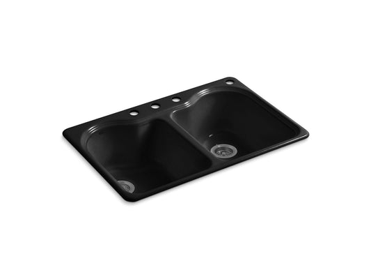 Hartland 35.25" x 23.88" x 12.5" Enameled Cast Iron Double Basin Drop-In Kitchen Sink in Black Black - 4 Faucet Holes