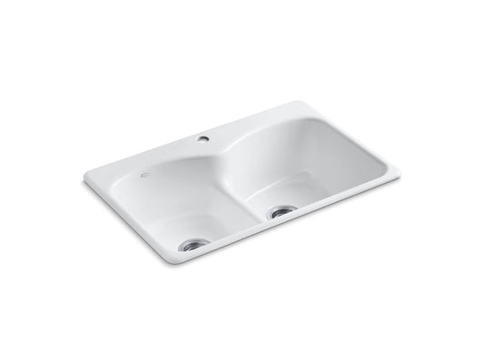 Langlade 35.25" x 23.88" x 12.5" Enameled Cast Iron Double Basin Drop-In Kitchen Sink in White