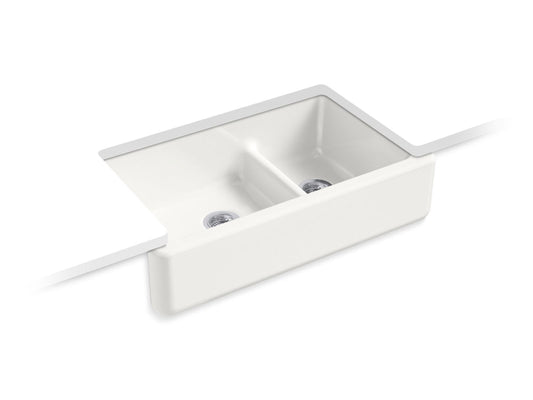 Whitehaven 40.75" x 25.38" x 12.38" Enameled Cast Iron Double Basin Farmhouse Kitchen Sink in Sea Salt