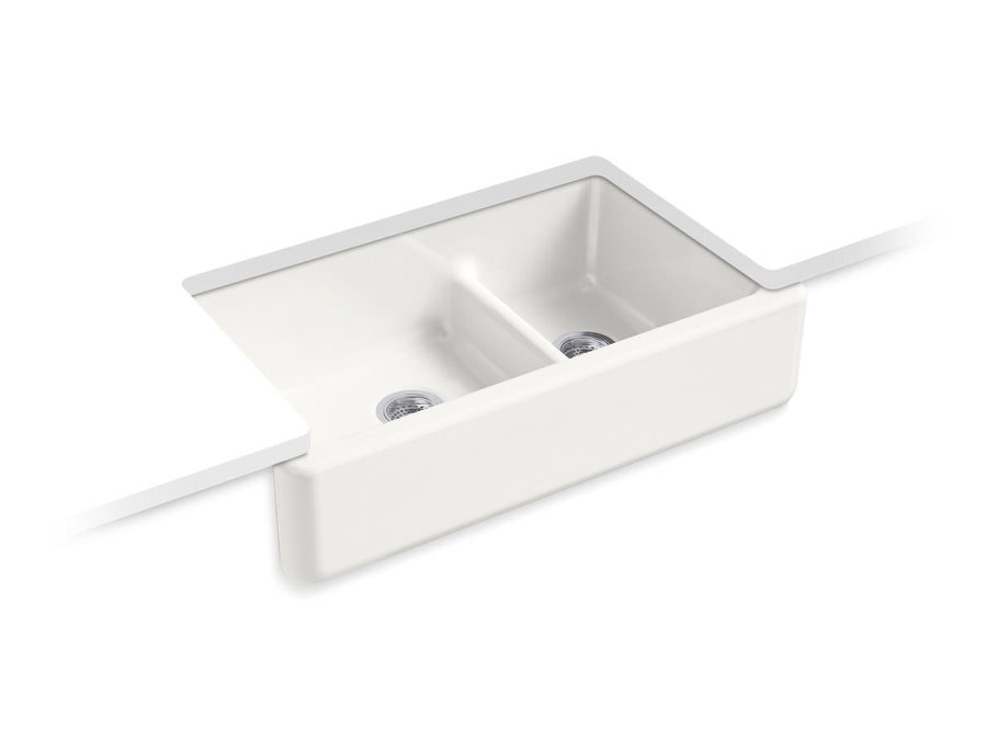 Whitehaven 40.75' x 25.38' x 12.38' Enameled Cast Iron Double Basin Farmhouse Kitchen Sink in Sea Salt