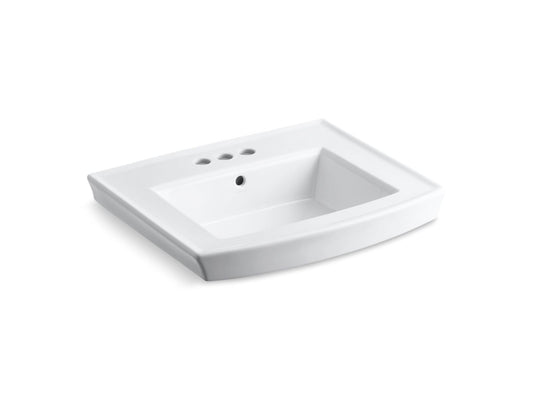 Archer 25.63" x 11.25" x 22.13" Vitreous China Pedestal Top Bathroom Sink in White - Centerset Faucet Holes