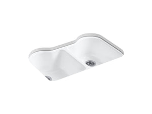 Hartland 35.25' x 23.88' x 12.5' Enameled Cast Iron Double Basin Undermount Kitchen Sink in White