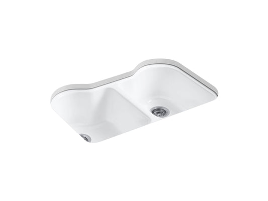 Hartland 35.25" x 23.88" x 12.5" Enameled Cast Iron Double Basin Undermount Kitchen Sink in White