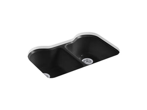 Hartland 35.25' x 23.88' x 12.5' Enameled Cast Iron Double Basin Undermount Kitchen Sink in Black Black