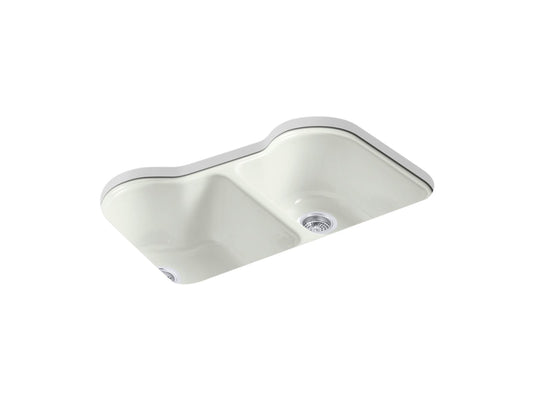 Hartland 35.25" x 23.88" x 12.5" Enameled Cast Iron Double Basin Undermount Kitchen Sink in Dune