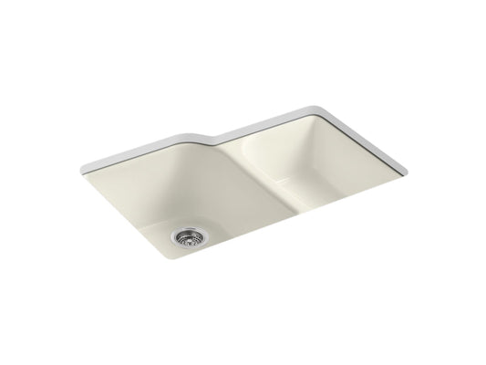 Executive Chef 35.25" x 23.88" x 12.5" Enameled Cast Iron Double Basin Undermount Kitchen Sink in Biscuit
