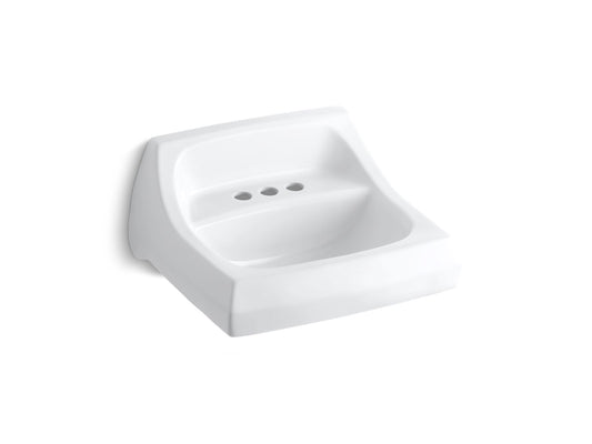 Kingston 19.5" x 14.63" x 22.5" Vitreous China Wall Mount Bathroom Sink in White - Centerset Faucet Holes