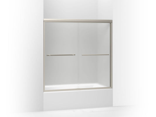 Gradient Frosted Tempered Glass Sliding Bath Door with Matte Nickel Frame