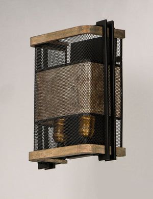 Boundry 13.25' 2 Light Wall Sconce in Black and Barn Wood and Antique Brass