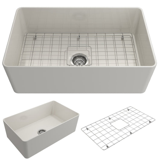 Aderci 30" x 18" x 10" Single-Basin Farmhouse Apron Front Kitchen Sink in Biscuit