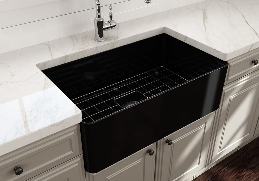 Aderci 30' x 18' x 10' Single-Basin Farmhouse Apron Front Kitchen Sink in Black
