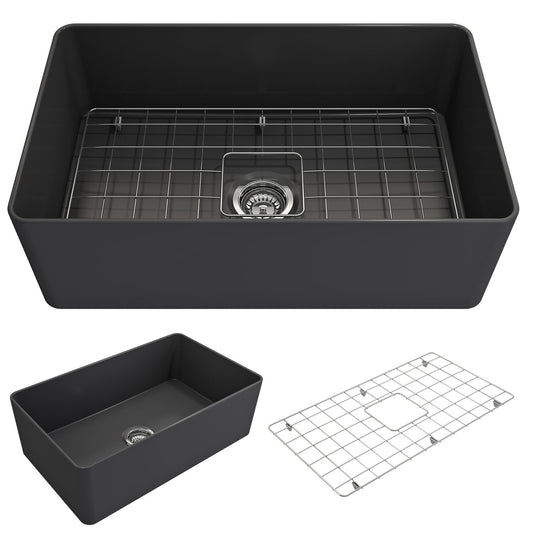 Aderci 30" x 18" x 10" Single-Basin Farmhouse Apron Front Kitchen Sink in Matte Dark Gray