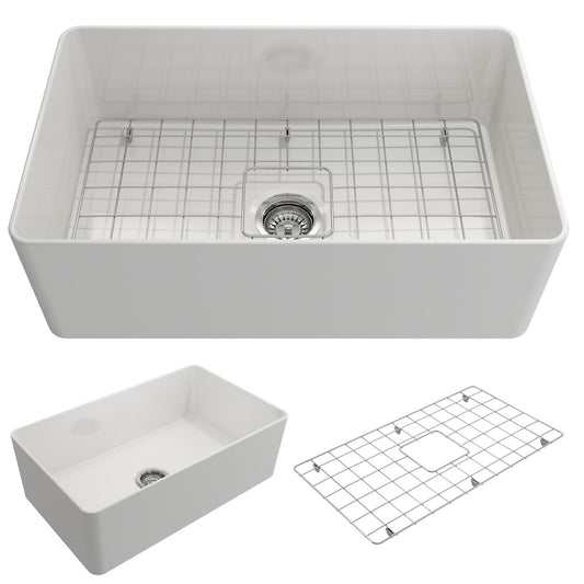 Aderci 30" x 18" x 10" Single-Basin Farmhouse Apron Front Kitchen Sink in White