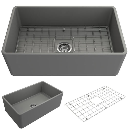 Classico 30" x 18" x 10" Single-Basin Farmhouse Apron Front Kitchen Sink in Matte Gray