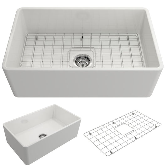 Classico 30" x 18" x 10" Single-Basin Farmhouse Apron Front Kitchen Sink in White