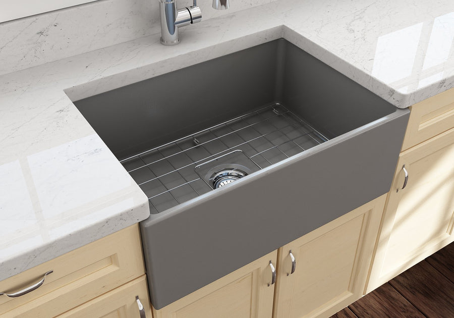 Contempo 27' x 19' x 10' Single-Basin Farmhouse Apron Front Kitchen Sink in Matte Gray