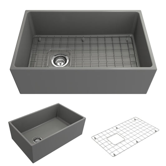 Contempo 30" x 19" x 10" Single-Basin Farmhouse Apron Front Kitchen Sink in Matte Gray