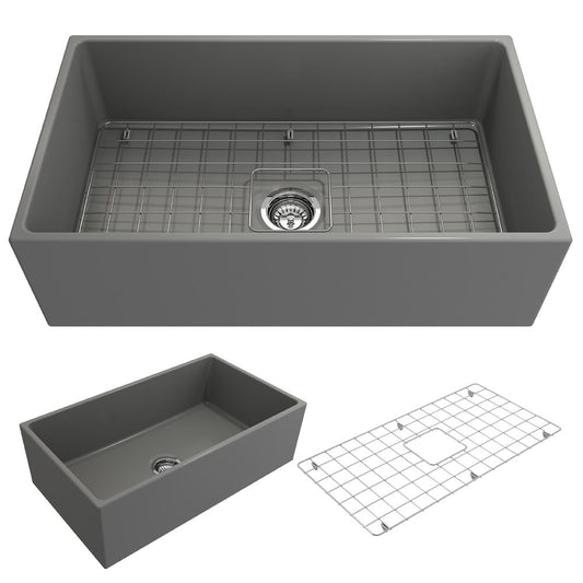 Contempo 33" x 19" x 10" Single-Basin Farmhouse Apron Front Kitchen Sink in Matte Gray