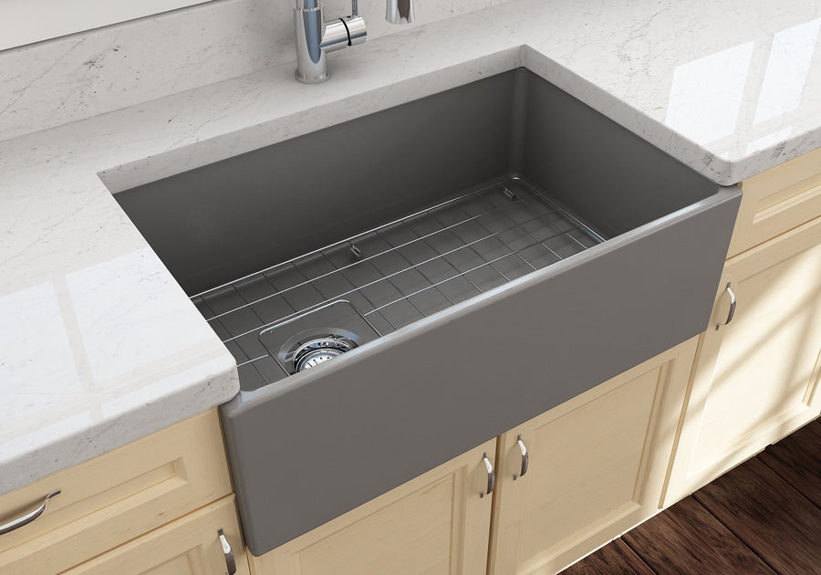 Contempo 33' x 19' x 10' Single-Basin Farmhouse Apron Front Kitchen Sink in Matte Gray