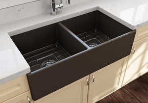 Contempo 36' x 19' x 10' Double-Basin Farmhouse Apron Front Kitchen Sink in Matte Brown