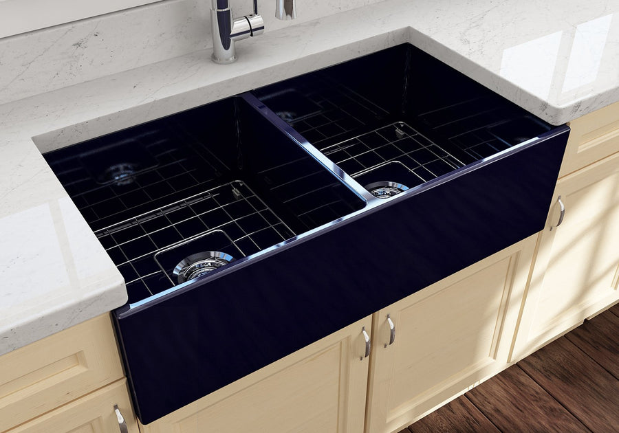 Contempo 36' x 19' x 10' Double-Basin Farmhouse Apron Front Kitchen Sink in Sapphire Blue