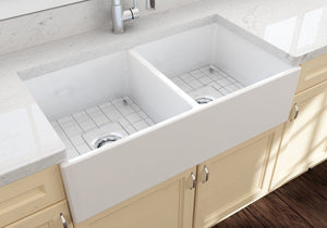 Contempo 36' x 19' x 10' Double-Basin Farmhouse Apron Front Kitchen Sink in White