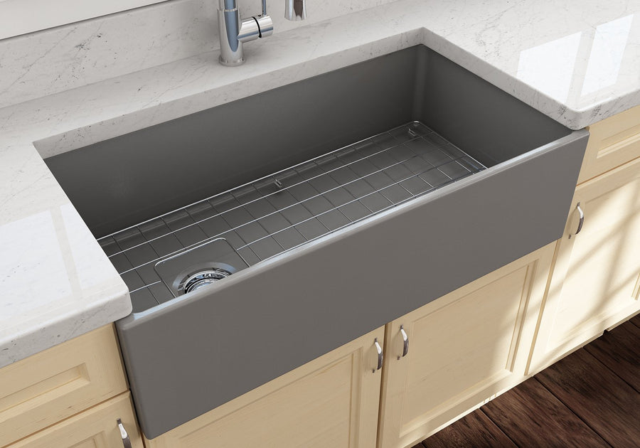 Contempo 36' x 19' x 10' Single-Basin Farmhouse Apron Front Kitchen Sink in Matte Gray