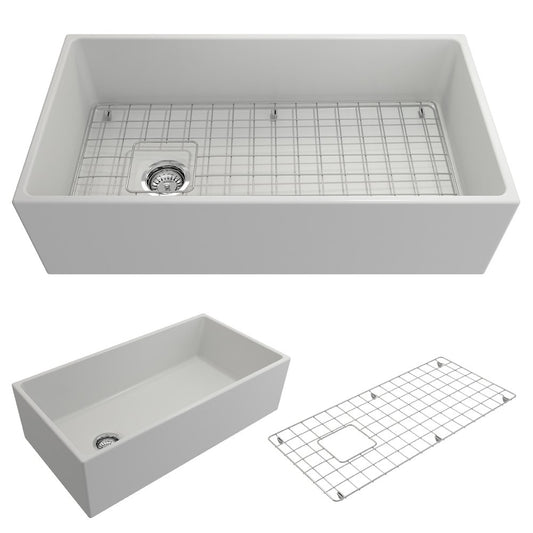 Contempo 36" x 19" x 10" Single-Basin Farmhouse Apron Front Kitchen Sink in Matte White