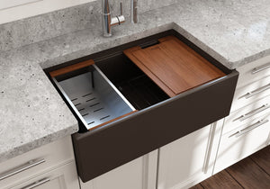 Contempo Step-Rim 30' x 19' x 10' Single-Basin Farmhouse Apron Front Kitchen Sink in Matte Brown