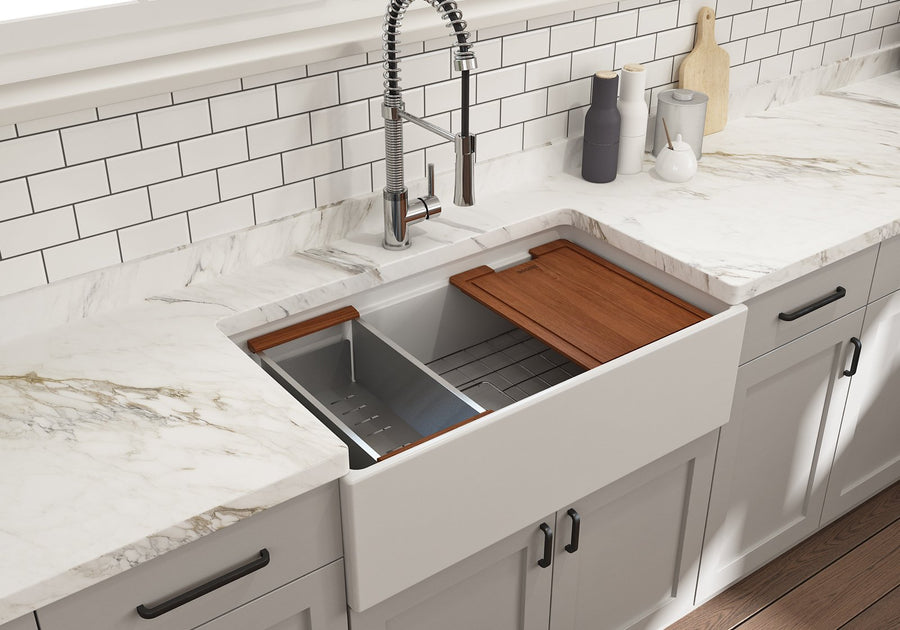 Contempo Step-Rim 33' x 19' x 10' Single-Basin Farmhouse Apron Front Kitchen Sink in Matte White