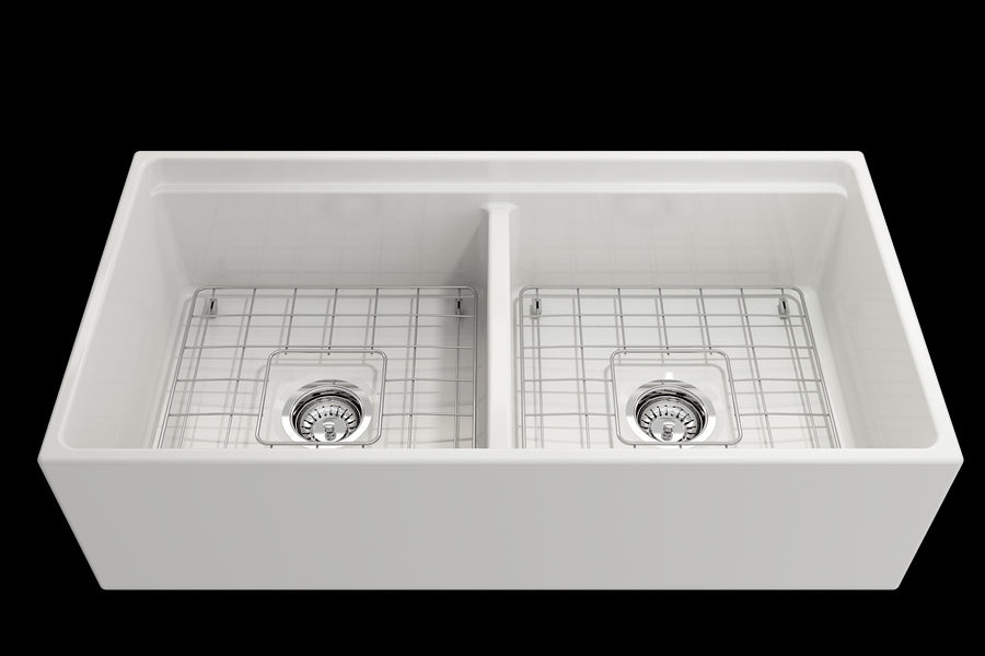 Contempo Step-Rim 36' x 19' x 10' Double-Basin Farmhouse Apron Front Kitchen Sink in White