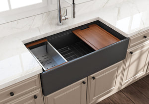 Contempo Step-Rim 36' x 19' x 10' Single-Basin Farmhouse Apron Front Kitchen Sink in Matte Dark Gray