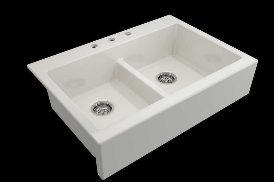 Nuova 34' x 24' x 10' Double-Basin Farmhouse Apron Front Kitchen Sink in Biscuit