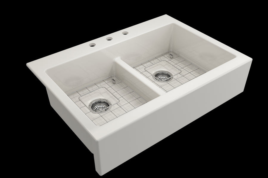 Nuova 34' x 24' x 10' Double-Basin Farmhouse Apron Front Kitchen Sink in Biscuit