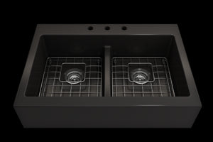 Nuova 34' x 24' x 10' Double-Basin Farmhouse Apron Front Kitchen Sink in Matte Black