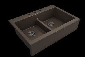 Nuova 34' x 24' x 10' Double-Basin Farmhouse Apron Front Kitchen Sink in Matte Brown