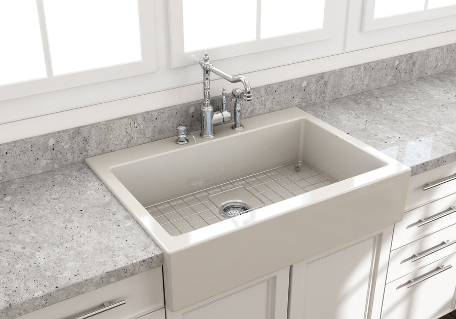 Nuova 34' x 24' x 10' Single-Basin Farmhouse Apron Front Kitchen Sink in Biscuit