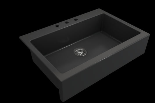 Nuova 34" x 24" x 10" Single-Basin Farmhouse Apron Front Kitchen Sink in Matte Dark Gray