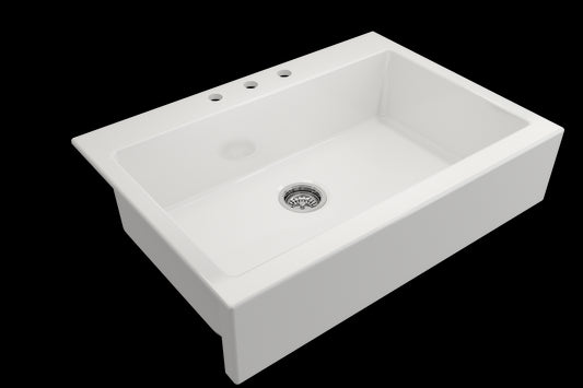Nuova 34" x 24" x 10" Single-Basin Farmhouse Apron Front Kitchen Sink in White