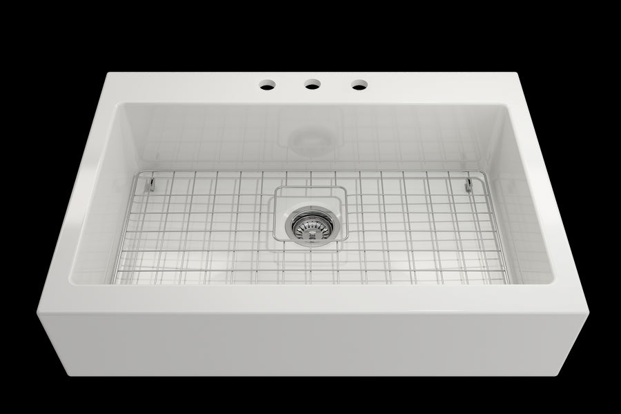 Nuova 34' x 24' x 10' Single-Basin Farmhouse Apron Front Kitchen Sink in White