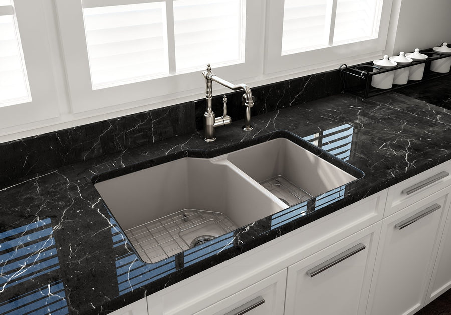 Sotto 33' x 22' x 10' Double-Basin Undermount Kitchen Sink in Matte Gray