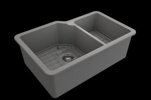 Sotto 33' x 22' x 10' Double-Basin Undermount Kitchen Sink in Matte Gray