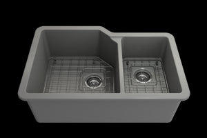 Sotto 33' x 22' x 10' Double-Basin Undermount Kitchen Sink in Matte Gray