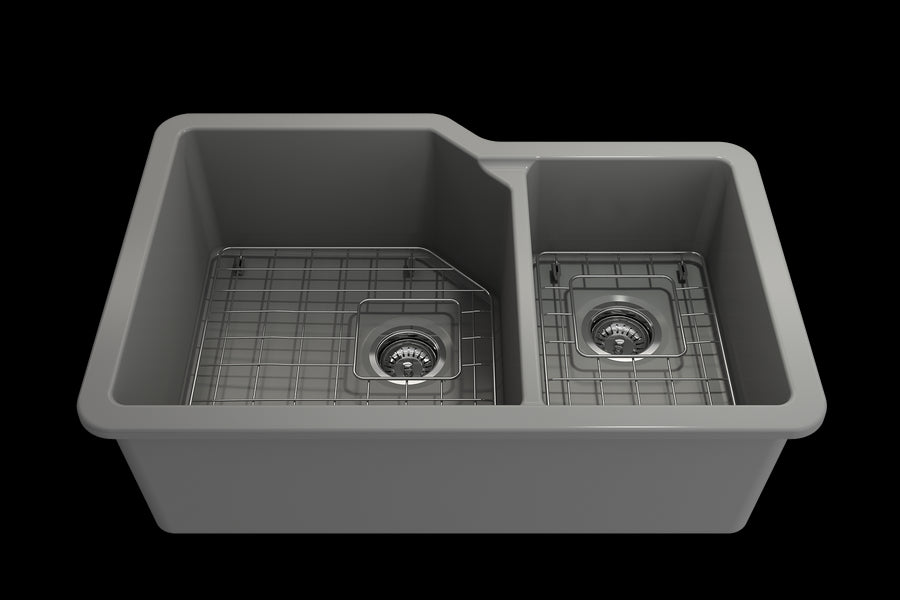 Sotto 33' x 22' x 10' Double-Basin Undermount Kitchen Sink in Matte Gray